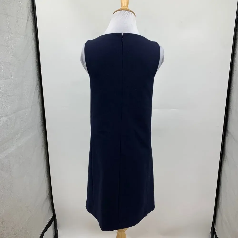 Tory Burch Dress Women 0 Navy Suiting Double Lined Side Buttons Sleeveless Shift